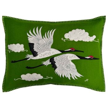 Flying Cranes Cushion In Hand Embroidered Wool, 3 of 3