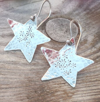 Hammered Star Shaped Drop Earrings, 2 of 5