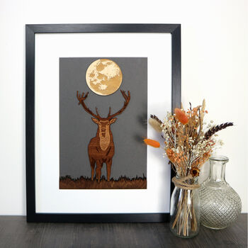 Framed Woodcut Of A Stag Under The Moon, 3 of 7