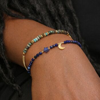 Waterproof Gold Plated Stainless Steel African Turquoise Bead Bracelet, 2 of 6