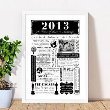 Personalised 10th Tin Wedding Anniversary Print, 2 of 6