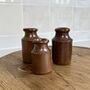 Set Of Three Small Brown Vintage Stoneware Ink Bottles, thumbnail 3 of 5
