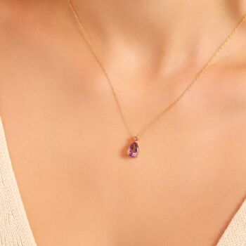 Pink Ruby And Amethyst Pear Cut Pendant Necklace In Sterling Silver And Gold Vermeil, 8 of 11