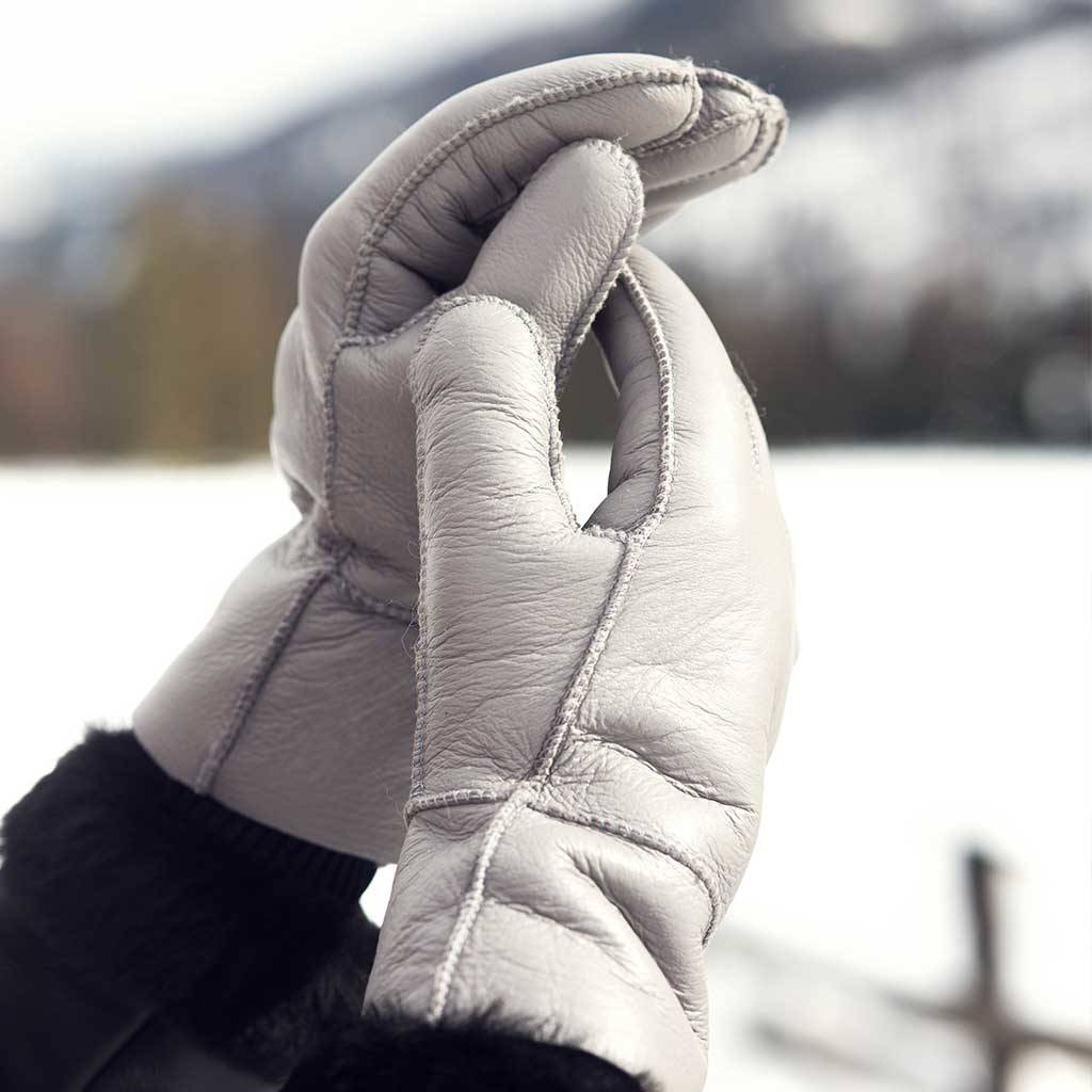 grey womens sheepskin gloves by sheepers