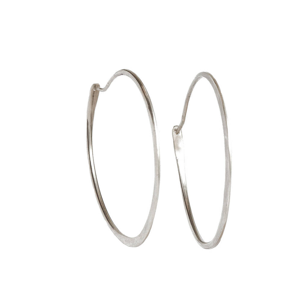 Large Silver Hammered Hoops By Audrey Claude Jewellery