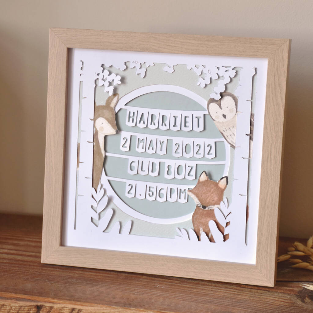 Personalised Woodland Birth Details Frame, 1 of 4