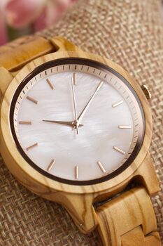 Sorrento Engraved Olive Wood Watch For Women, 5 of 7