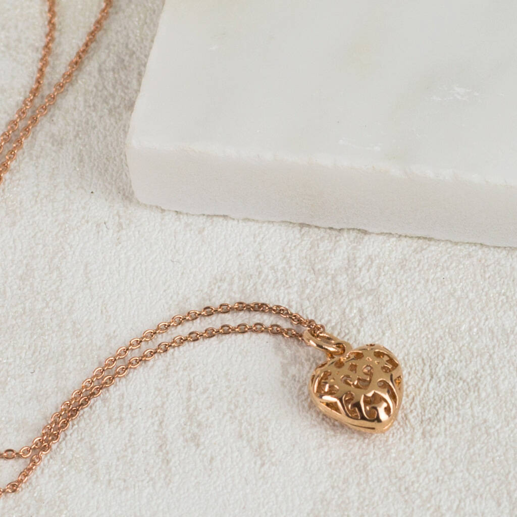 Rose Gold Plated Filigree Heart 