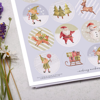 Christmas Santa And Festive Elf Circle Sticker Sheet, 3 of 3