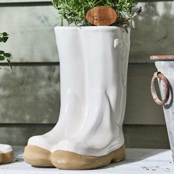Dad's Personalised White Welly Boots Planter, 3 of 9
