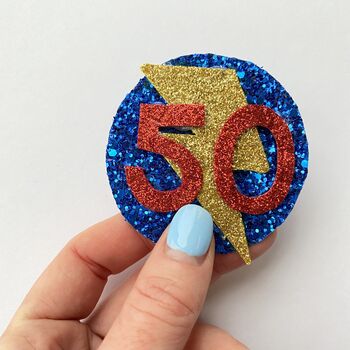 Custom Glitter Birthday Badge With Star Or Flash, 7 of 9