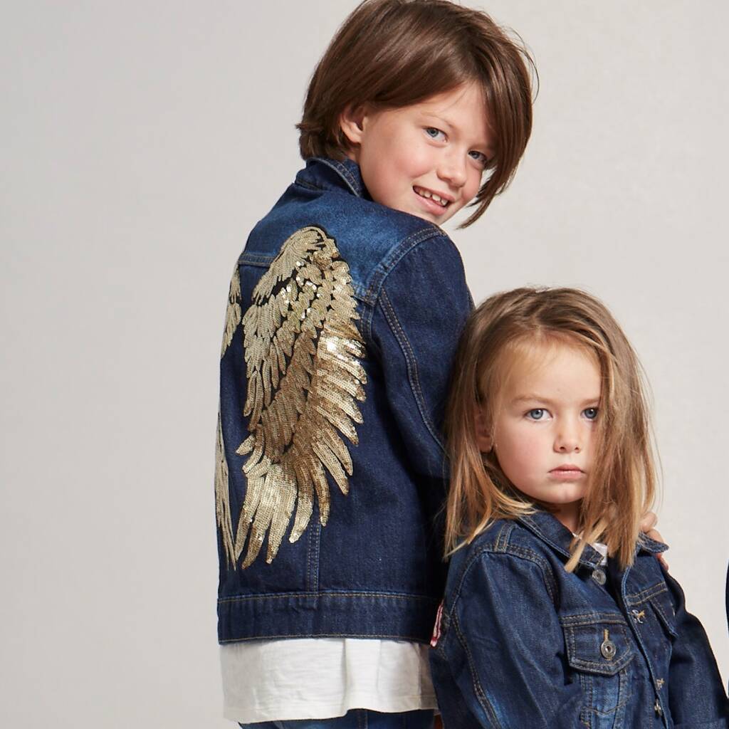 Personalised Kids Denim Jacket With Sequin Wings, 1 of 9