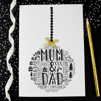 Mum And Dad Christmas Personalised Bauble Card, 3 of 3