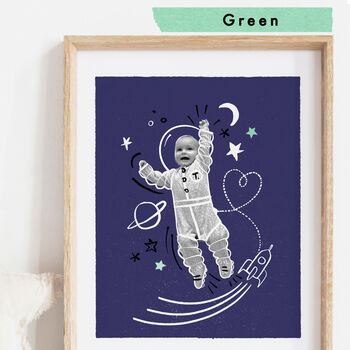 Personalised Baby Photo Astronaut Print, Unframed, 7 of 8