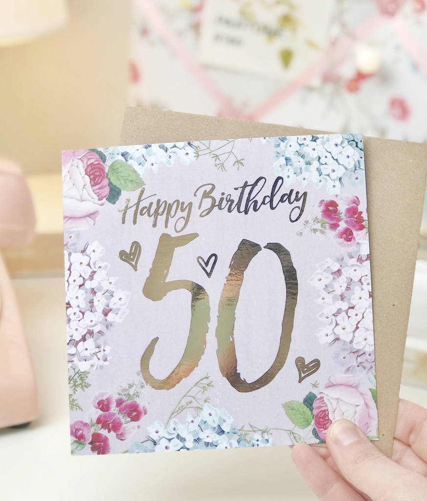 50th birthday botanical and gold greeting card by lucy ...