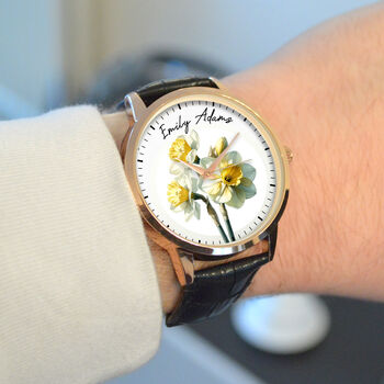 Personalised Wrist Watch With Floral Narcissus Design, 3 of 3