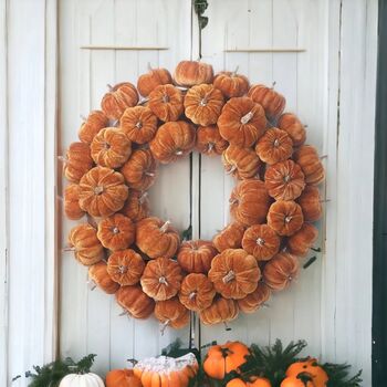 Golden Orange Autumn Velvet Pumpkin Wreath, 3 of 6