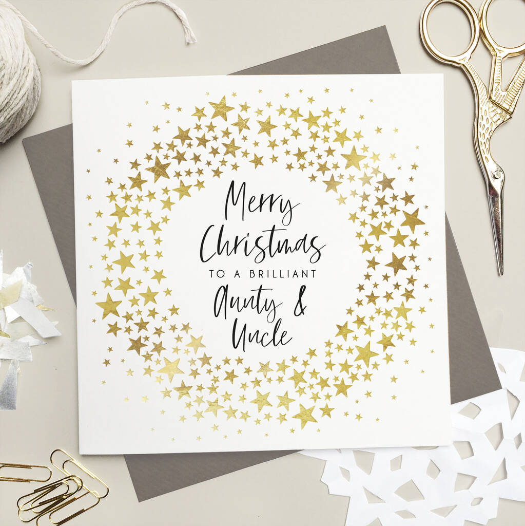 Aunt And Uncle Foiled Star Wreath Christmas Card, 1 of 4