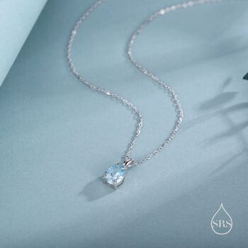 Aquamarine Blue Pear Cut Cz Pendant Necklace In Sterling Silver, 3 of 10