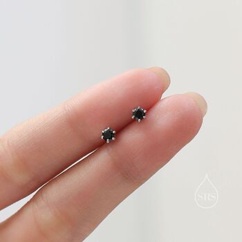Tiny Little Prong Set Black Cz Stud Earrings, 3 of 10