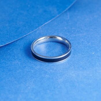 Black 6 Mm Engraved Band Ring, Black And Silver Personalised Ring, 3 of 12