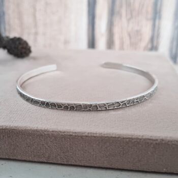 Sterling Silver Bark Textured Cuff Bangle, 2 of 5