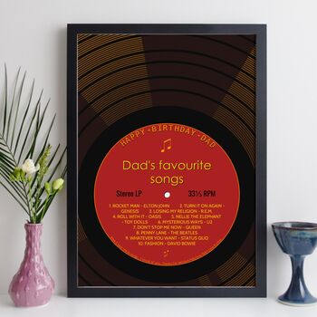 Personalised Birthday Music Print For Dad Favourite Songs Gift, 6 of 12