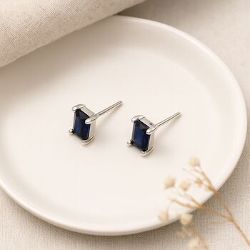 Sterling Silver Sapphire Baguette Stud Earrings – 6mm, 3 of 5