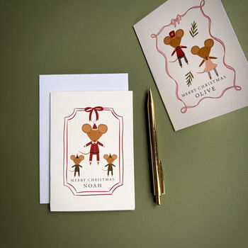 Personalised Santa And Elves Mouse Christmas Card, 2 of 7