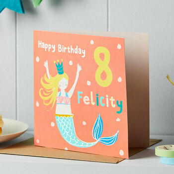 Personalised Mermaid Birthday Card With Name And Age, 3 of 3
