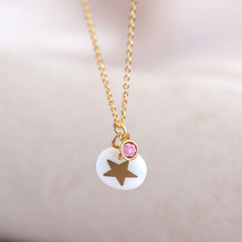 Mother Of Pearl Star Necklace With Birthstone Detail, 4 of 9