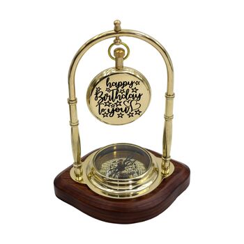 Personalised Brass Colour Desk Clock With Compass, 11 of 12