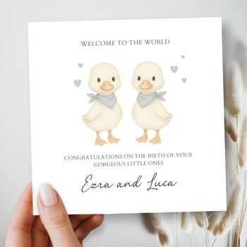 Neutral New Baby Twins Card, Goose New Baby Card, Girl Or Boy, 3 of 4