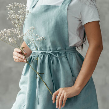 Linen Crossback Pinafore Apron | Japanese Art Smock, 11 of 12