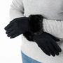 Cosy Jet Black Gloves With Faux Fur Cuff, thumbnail 1 of 6