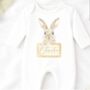 Personalised Bunny Baby Onesie | Custom Name Newborn Outfit | Easter Baby Romper | Neutral Baby Shower Gift, thumbnail 1 of 4