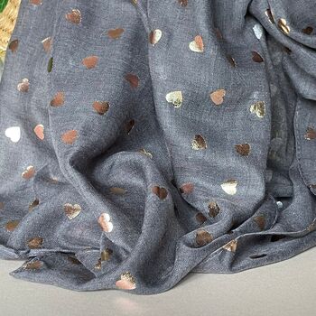Rose Gold Hearts Scarf In Grey, 3 of 3