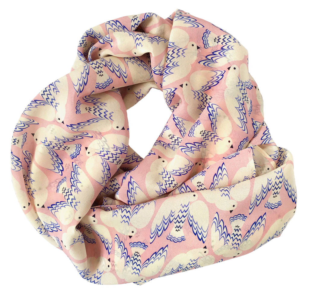 pink doves silk scarf for women, gift for her by elvira van vredenburgh ...