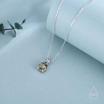 Olive Green Cz Pear Cut Pendant Necklace In Sterling Silver, 7 of 12