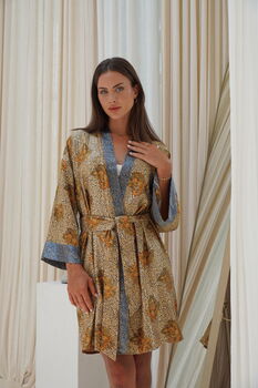 Gold Unisex Batik Silk Blend Kimono Robe Jacket, 10 of 11