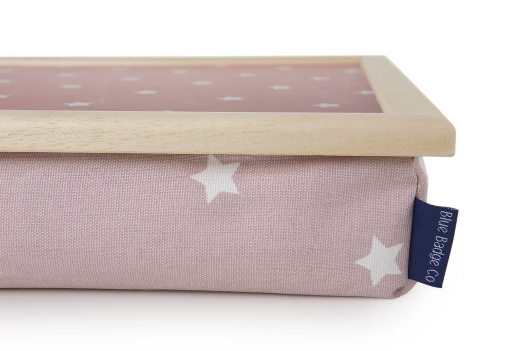 Bean Bag Cushioned Lap Tray Pink Star Fabric Wood Frame By Blue Badge