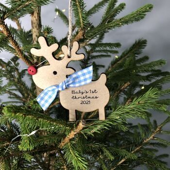 Personalised Baby's 1st Christmas 2023 Wooden Reindeer, 2 of 12