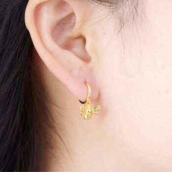 Sweet As Honey Bee Hoop Earrings, 18 K Gold, 2 of 7