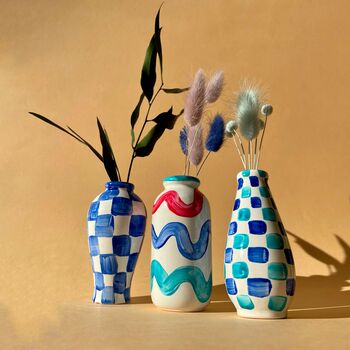 Set Of Three Colourful Hand Painted Stem Vases, 2 of 3