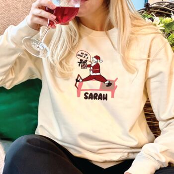 Personalised Santa Reformer Pilates Ho Ho Hold Christmas Jumper, 2 of 3