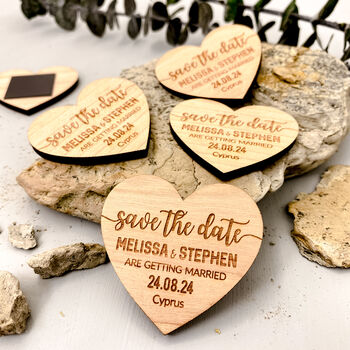 Personalised Save The Date Wooden Heart Magnet Token, 7 of 9