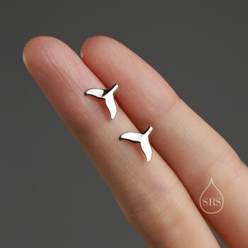 Whale Tail 16 G Flat Back Earrings In Sterling Silver, 3 of 12