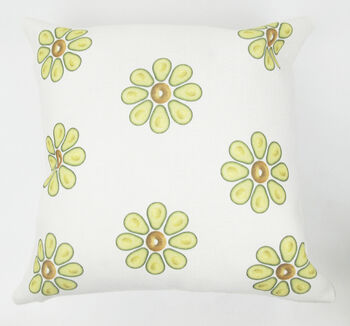 Avocado And Bagel Linen Flower Cushion, Kitchen Decor, 3 of 3