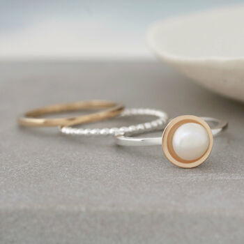 Silver And 9ct Gold Pearl Stacking Ring Set, 4 of 7