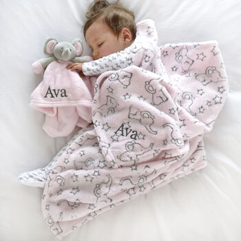Personalised Pink Elephant Motif Blanket And Comforter, 3 of 12